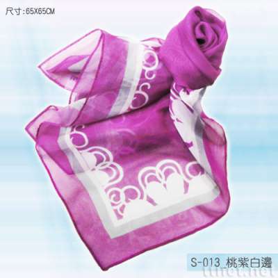 桃紫白边丝巾（S-013）