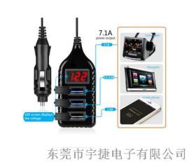 厂家热销新款点烟器插头带三口USB手机充电器 电压检测数显表