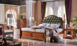 美式床头层黄牛皮全青皮实木床欧式床1.8米双人简约卧室家具古典真皮床MSC6201