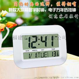 家用数字显示挂墙钟LCD数字显示台钟静音闹钟两用温度钟日历钟