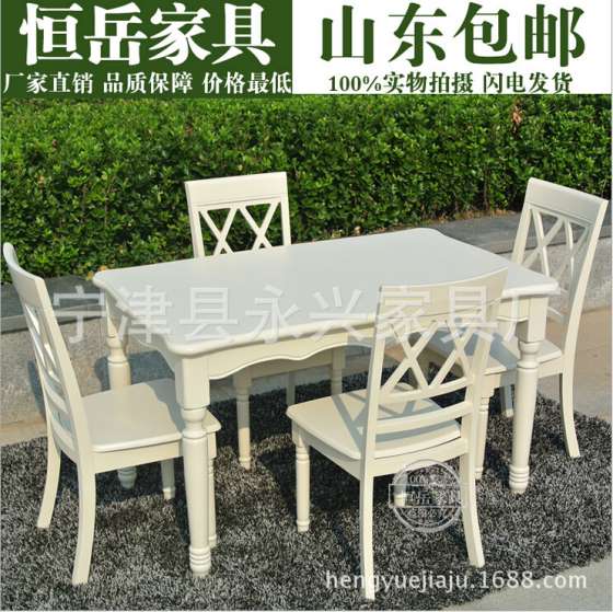 韩式实木餐桌椅象牙白餐桌饭桌一桌四椅现代简约桌子椅子 棱格椅